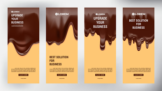 set of Melted Chocolate roll up business brochure flyer banner design vertical template, cover presentation background, modern publication x-banner and flag-banner, Roll up banner stand template design