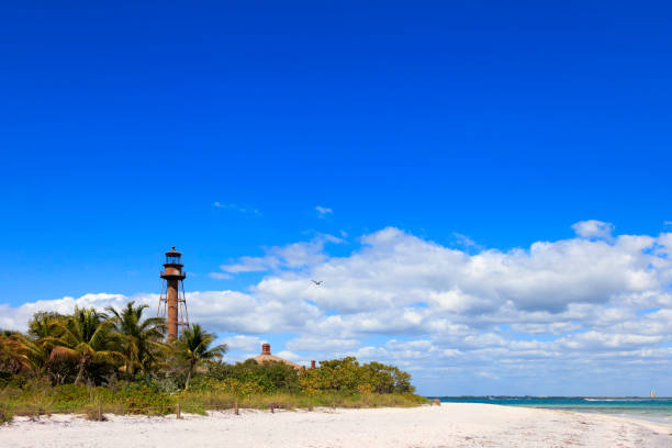 Old lighthouse of Sanibel Island and beach, Florida, USA