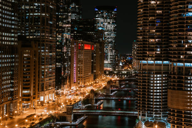 istock Chicago River Cityscape At Night 1297676637