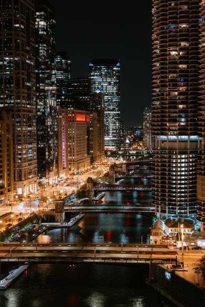 istock Chicago River Cityscape At Night 1297676671