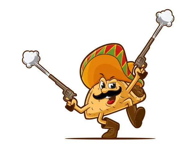 Vector illustration of cartoon mexican taco with guns