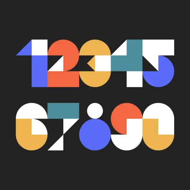 Vector illustration of Custom typeface numerals made with abstract geometric shapes