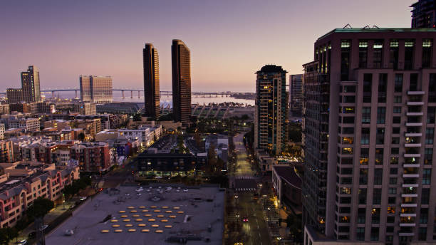 istock Drone Flight Over 1st Ave in Downtown San Diego at Sunset 1297684392