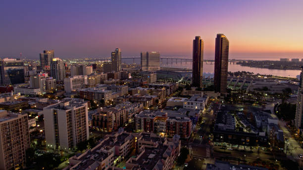 istock Downtown San Diego Cityscape at Twilight - Drone Shot 1297684395