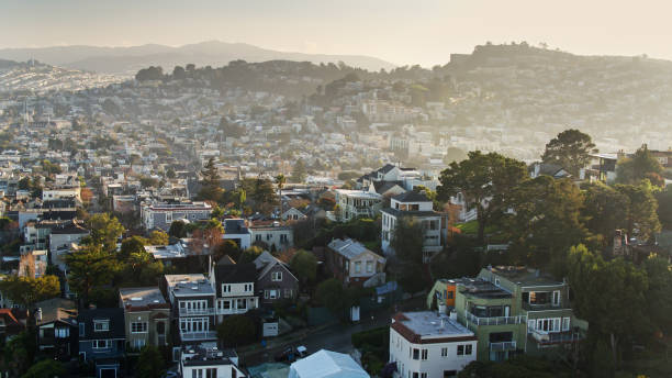 istock Hazy Sunlight on San Francisco Streets - Aerial 1297685519