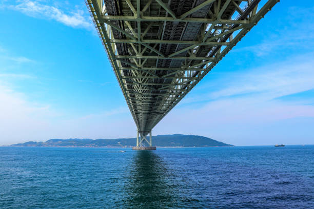 효고의 아카시 �카이쿄 다리와 아와지 섬 - seto inland sea akashi blue sky car 뉴스 사진 이미지