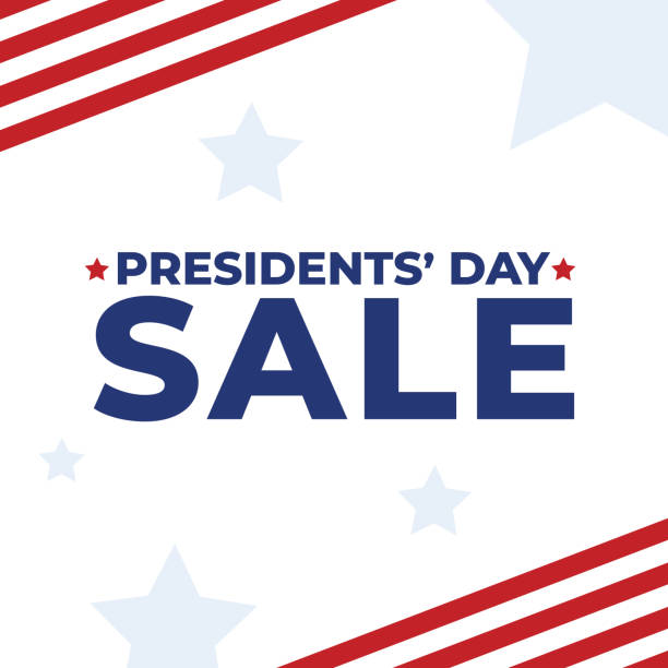 Presidents' Day Sale Vector Illustration Text with Patriotic Stars and Stripes Abstract Flag Concept Background Presidents' Day Sale Vector Illustration Text with Patriotic Stars and Stripes Abstract Flag Concept Background, United States Presidents Day Sale Square Web Banner presidents day logo stock illustrations