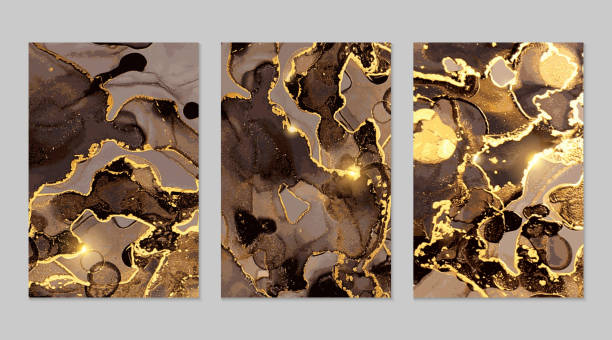 istock Set of gold and black posters with geode. Marble abstract pattern. Alcohol ink technique 1297688776