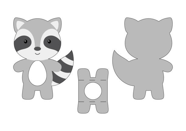 istock Cute die cut raccoon chocolate egg holder template. Retail paper box for the easter egg. Printable color scheme. Laser cutting vector template. Isolated vector packaging design illustration. 1297688961