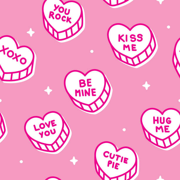 ilustraciones, imágenes clip art, dibujos animados e iconos de stock de candy hearts doodle pattern 3 - candy heart candy valentines day heart shape