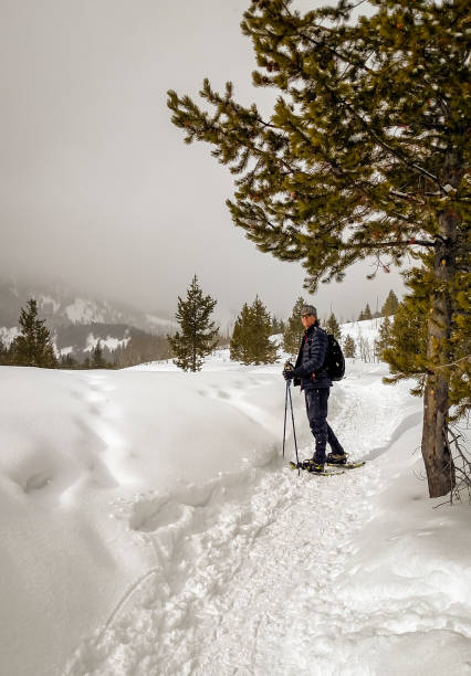istock One man alone snowshoeing in the winter. 1297689955