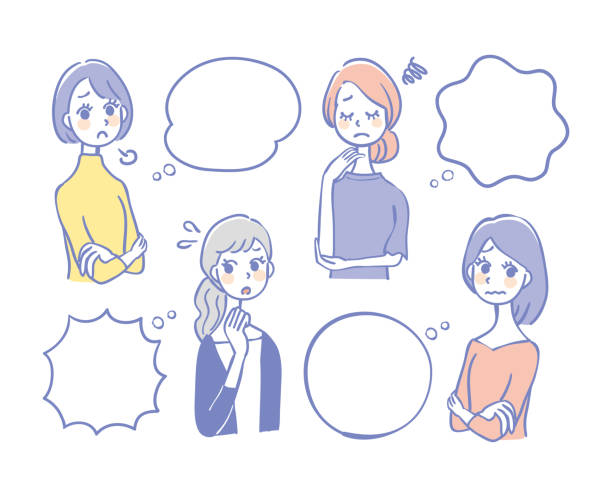 illustrations, cliparts, dessins animés et icônes de ensemble de femme troublée et fukidashi - white background worried women cute