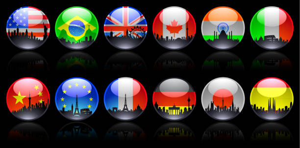 glänzende rundflaggen - italian flag skyline famous place flag stock-grafiken, -clipart, -cartoons und -symbole