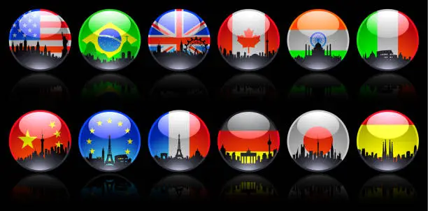 Vector illustration of Shiny Round Flags