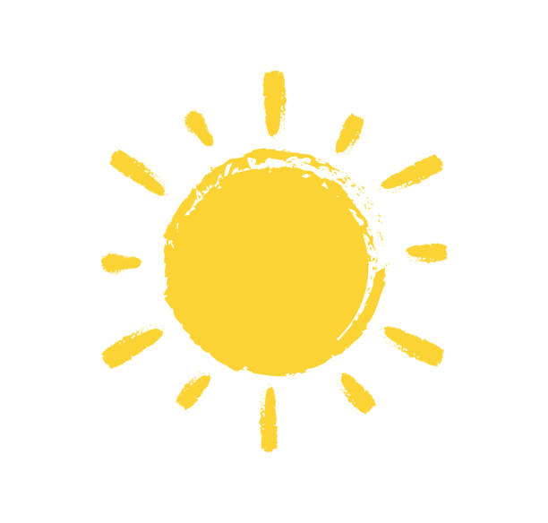 ilustraciones, imágenes clip art, dibujos animados e iconos de stock de trazos de pincel de pintura solar sobre fondo blanco. ilustración vectorial. - luz del sol