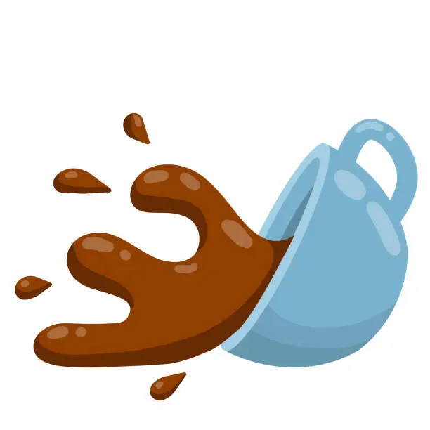 Vector illustration of Spilled Cup of coffee. Spray and drop.