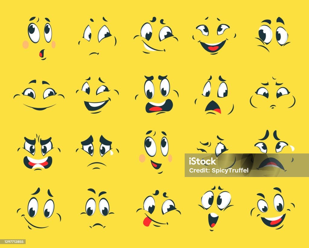 Ilustración de Caras Graciosas Expresiones De Emociones De Dibujos Animados Emoticonos Con Ojos De Contorno O Cejas Y Bocas Caricaturas Faciales Sobre Fondo Amarillo Plantilla De Avatares O Pegatinas Conjunto De Vectores Ilustración de Caras Graciosas Expresiones De Emociones De Dibujos Animados Emoticonos Con Ojos De Contorno O Cejas Y Bocas Caricaturas Faciales Sobre Fondo Amarillo Plantilla De Avatares O Pegatinas Conjunto De Vectores