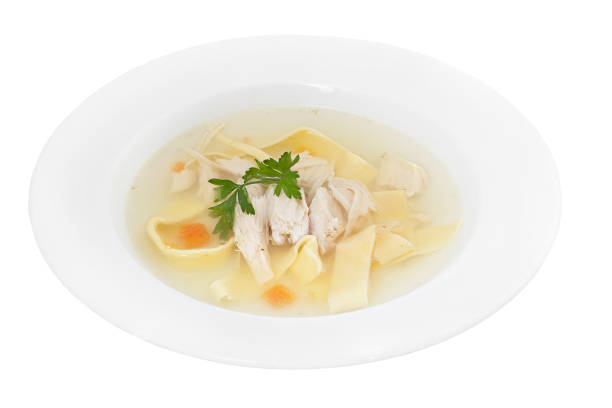 istock Restaurant service concept. Chicken noodles. Isolated on a white background. Close-up. 1297717288