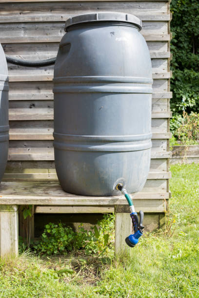 istock Water barrel in community garden. 1297719792