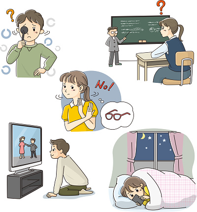 Vision Problems Animation Vision Loss In Children Vector Illustration Set Stock Illustration ...