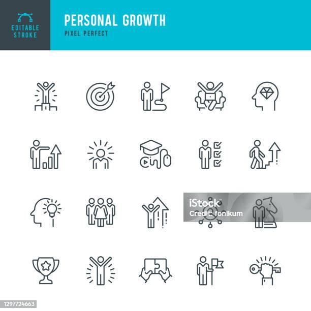 Personal Growth Thin Line Vector Icon Set Pixel Perfect Editable Stroke The Set Contains Icons Leadership Learning Career Skill Motivation Moving Up Winner Success Competition Ladder Of Success Stock Illustration - Download Image Now