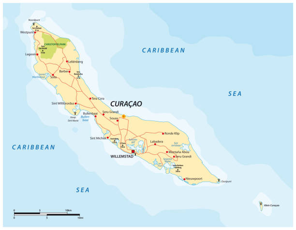 vector road map of the Caribbean ABC island of Curacao vector road map of the Caribbean ABC island of Curacao curaçao stock illustrations