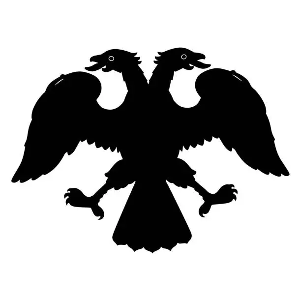 Vector illustration of Double-headed eagle with spread wings. Emblem, symbol. Silhouette vector illustration.