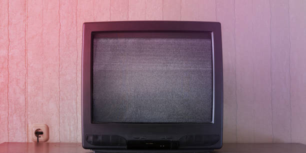 istock Vintage retro television screen with glitch antenna signal 1297732434