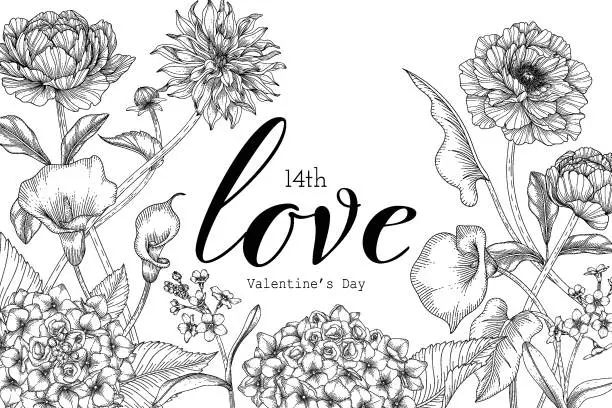 Vector illustration of Hand drawn floral valentine's day background.