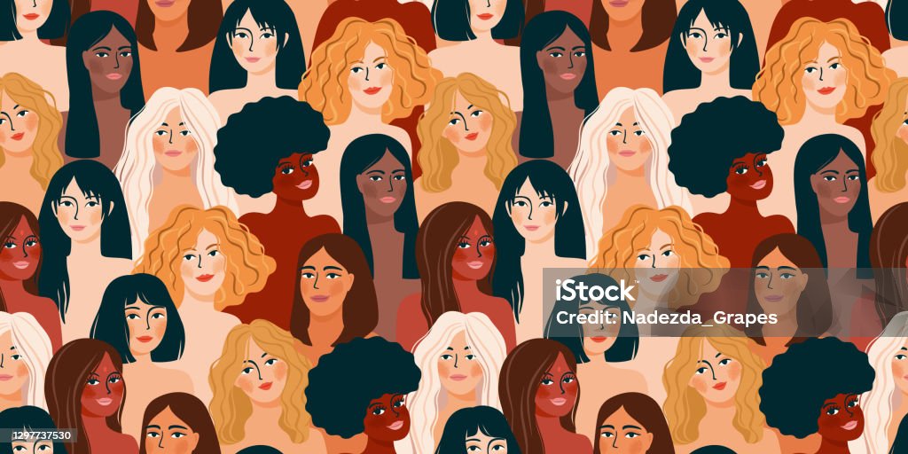 International Womens Day. Vector seamless pattern with women different nationalities and cultures. International Womens Day. Vector seamless pattern with women different nationalities and cultures. Struggle for freedom, independence, equality. International Womens Day stock vector