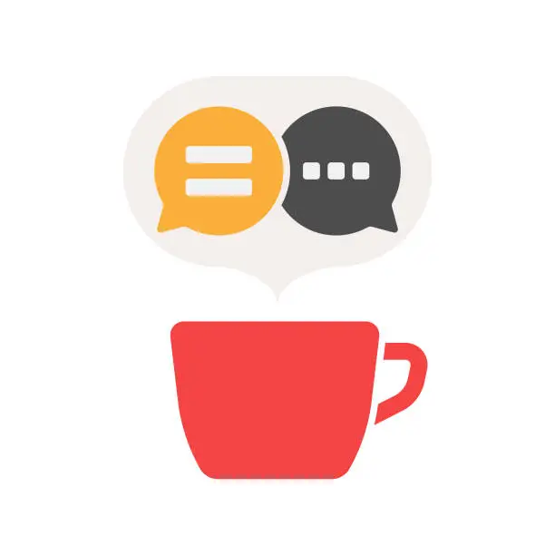 Vector illustration of Coffee Cup and Chat Speech Bubble Icon Vector Design.