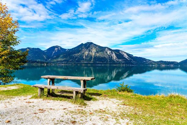 walchensee. with alps mountains. bavaria, germany - walchensee lake imagens e fotografias de stock