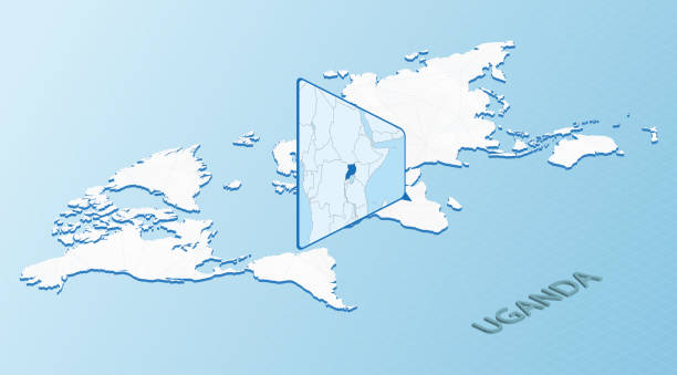 istock World Map in isometric style with detailed map of Uganda. Light blue Uganda map with abstract World Map. 1297746838