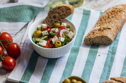 Fresh salad ,olives and homemade bread