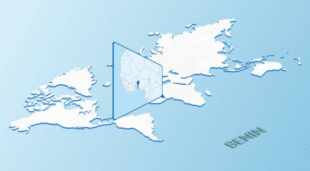 istock World Map in isometric style with detailed map of Benin. Light blue Benin map with abstract World Map. 1297750761