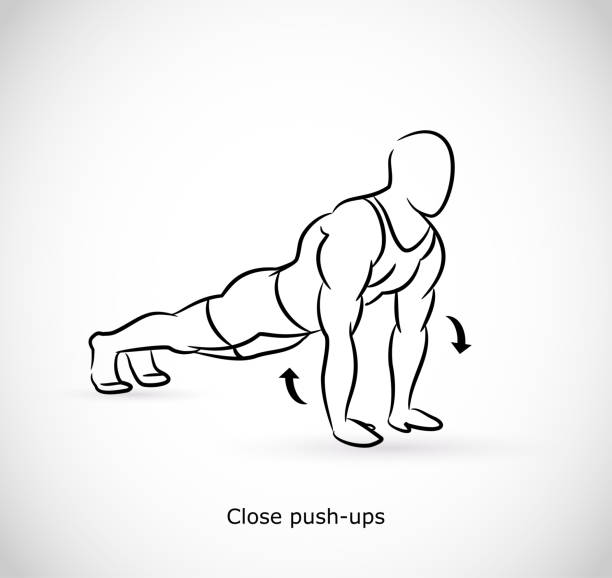 ilustrações de stock, clip art, desenhos animados e ícones de type of exercise - illustration vector - close push ups - exercising men push ups muscular build