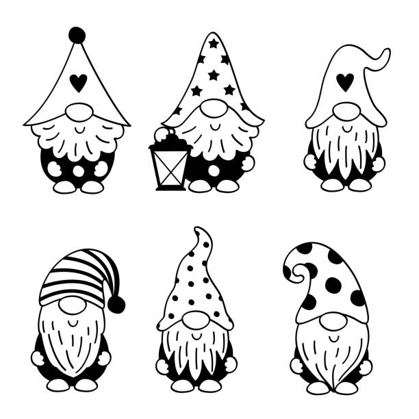 set of isolated black gnomes vector art illustration