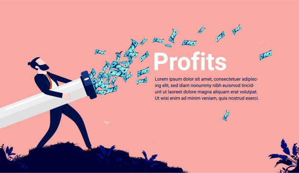 Business profits and income vector illustration Business profits and income - pipe shooting dollar bills. Copy space for text. pennies from heaven stock illustrations