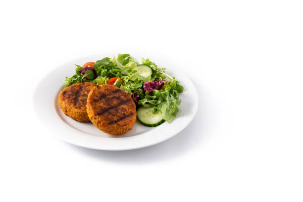istock Delicious healthy chickpea burger and salad 1297761426
