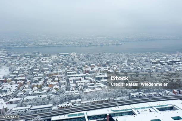 Zurich Enge Winter Panorama Stock Photo - Download Image Now - High Angle View, Switzerland, Above