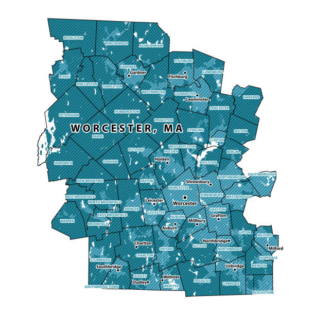 매사추세츠 우스터 카운티 벡터 맵 - uxbridge stock illustrations