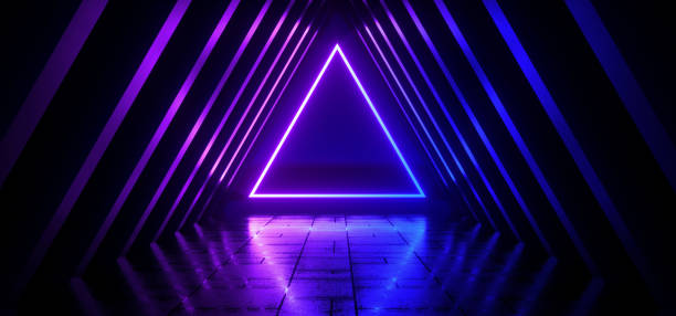 istock Abstract neon background, blue and purple glowing triangle frame, dark space, ultraviolet light. 1297769952