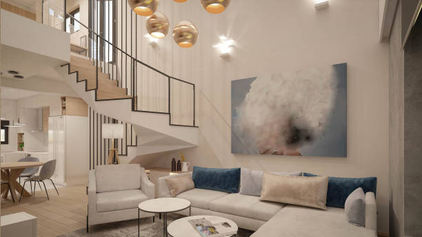 istock Interior Design. Architecture. Computer generated image of living room. Architectural Visualization. 3D rendering. 1297771426