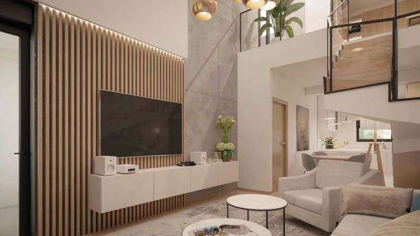 istock Interior Design. Architecture. Computer generated image of living room. Architectural Visualization. 3D rendering. 1297771437