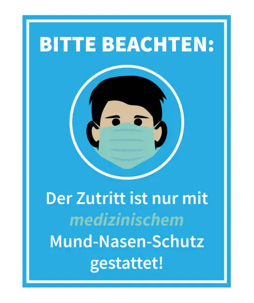 Vector illustration of sign or poster with text ACCESS ONLY WITH MEDICAL MUND-NASEN-SCHUTZ