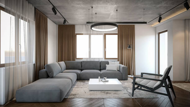 istock Interior Design. Architecture. Computer generated image of living room. Architectural Visualization. 3D rendering. 1297771930
