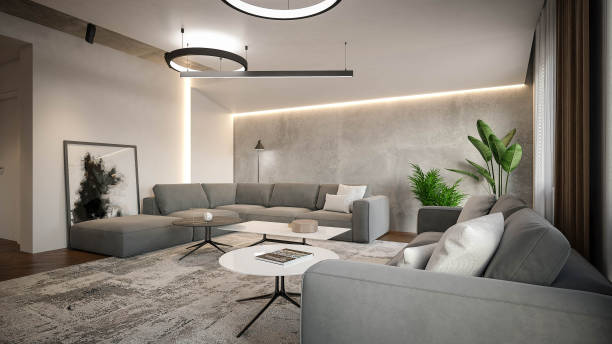istock Interior Design. Architecture. Computer generated image of living room. Architectural Visualization. 3D rendering. 1297771964
