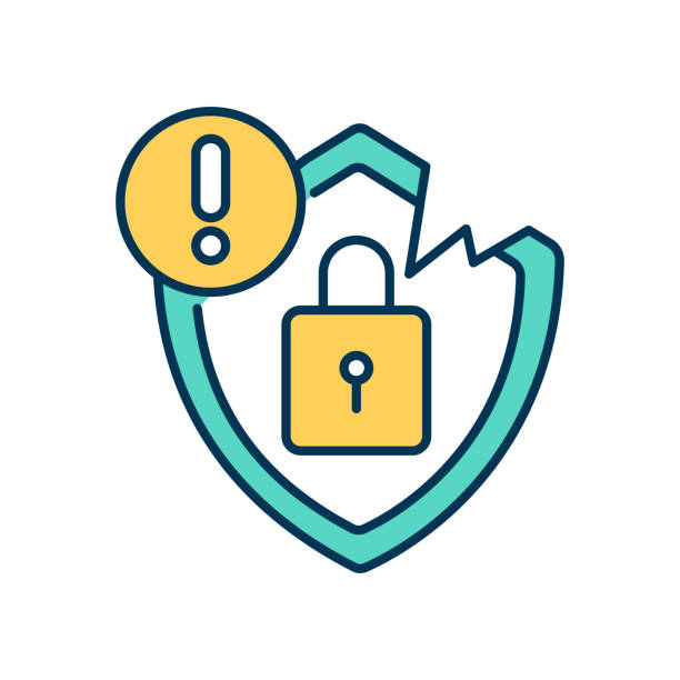 Security breach RGB color icon Security breach RGB color icon. Access security system. Hacker attack alert. Stealing confidential information. Cyber crime, phishing threat. Broken privacy rules. Isolated vector illustration cyber security awareness stock illustrations