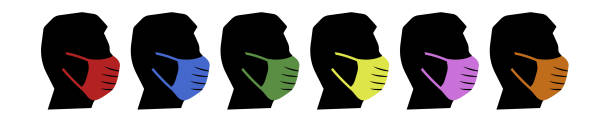 ilustrações de stock, clip art, desenhos animados e ícones de man wearing colored surgical mask. collection. - m09