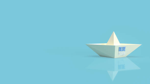 istock The white boat paper on blue background for blue ocean market content 3d rendering. 1297777844
